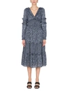 Michael Michael Kors Ruffle-trimmed Metallic Floral-print Jacquard Midi Dress In Blue
