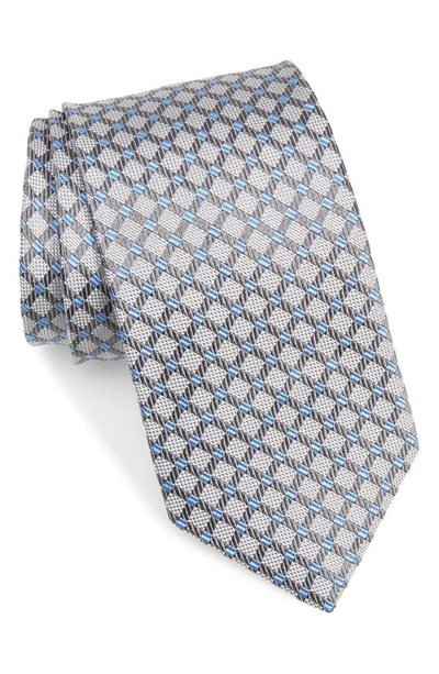 David Donahue Geometric Silk Tie In Gray