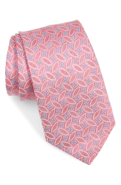 David Donahue Leaf Pattern Silk Tie In Pink