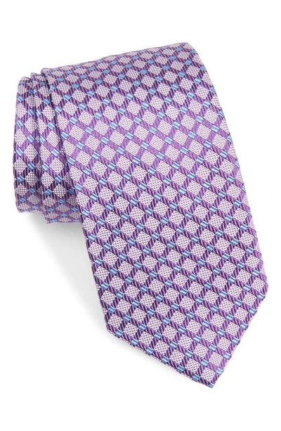 David Donahue Geometric Silk Tie In Purple