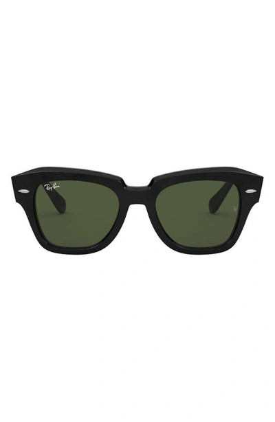 Ray Ban State Street 49mm Square Sunglasses In Black/ Green Solid