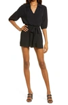 Fraiche By J Balloon Sleeve Tie Front Romper In Black