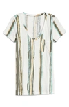 Caslonr Rounded V-neck T-shirt In Ivory- Green Watercolor Stripe