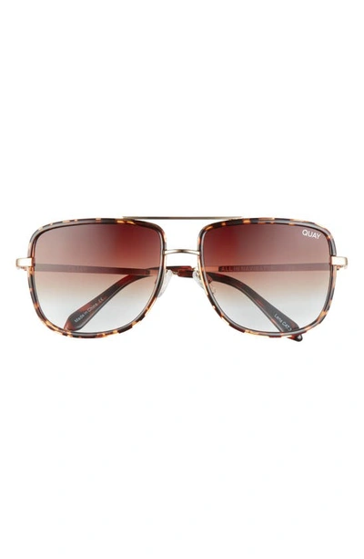 Quay All In 56mm Aviator Sunglasses In Tort / Brown Fade Lens