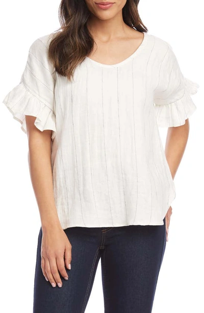 Karen Kane Ruffle Sleeve Linen Top In Ivory