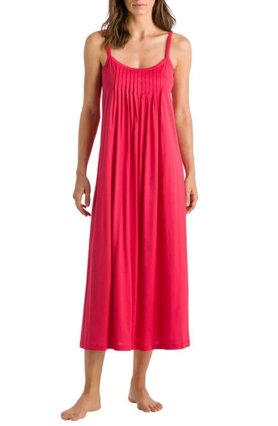 Hanro Juliet Pleat Neck Cotton Nightgown In Geranium