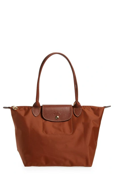 Longchamp Small Le Pliage Nylon Shoulder Tote In Cognac