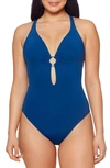 Bleu Rod Beattie Ring Me Up Plunge One-piece Swimsuit In Navy