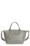 Longchamp Le Pliage Cuir Small Handbag With Strap In Grey