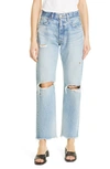 MOUSSY ODESSA DISTRESSED WIDE STRAIGHT LEG JEANS,025EAC11-2851