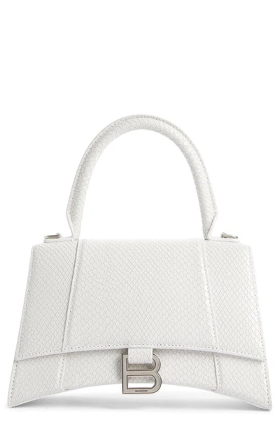 Balenciaga Small Hourglass Python Embossed Leather Top Handle Bag In White