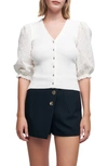 Maje Womens Blanc Mopline Puff-sleeve Woven Top 8 In White