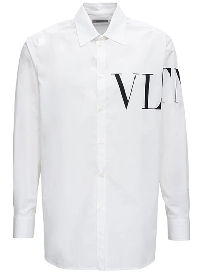 Valentino Cotton Poplin Shirt With Logo Print In White