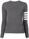 THOM BROWNE CREW NECK PULLOVER WITH WHITE 4-BAR STRIPE IN GREY CASHMERE,FKA001A0001111196792