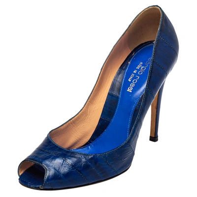 Pre-owned Sergio Rossi Blue Eel Leather Peep Toe Pumps Size 39.5