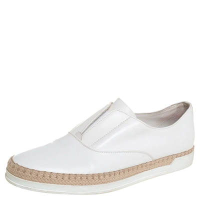 Pre-owned Tod's White Leather Espadrille Slip On Sneakers Size 38