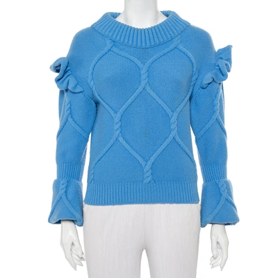 Pre-owned Burberry Blue Wool & Cashmere Ruffle Detail Sweater Xs