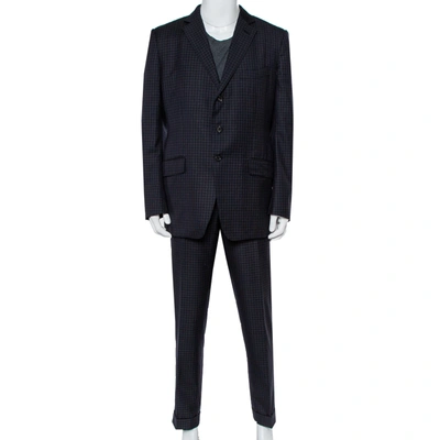 Pre-owned Tom Ford Navy Blue Checkered Wool & Silk Suit 3xl