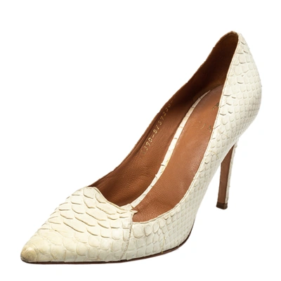 Pre-owned Gina Off White Python Pointed Toe Pumps Size 37.5