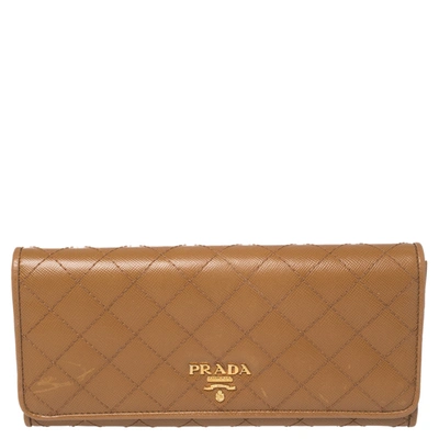 Pre-owned Prada Tan Quilted Saffiano Leather Flap Continental Wallet