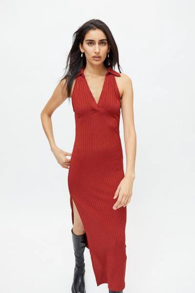 urban outfitters red bodycon dress Urban Outfitters Uo Jada Ribbed Bodycon Midi Dress In Red