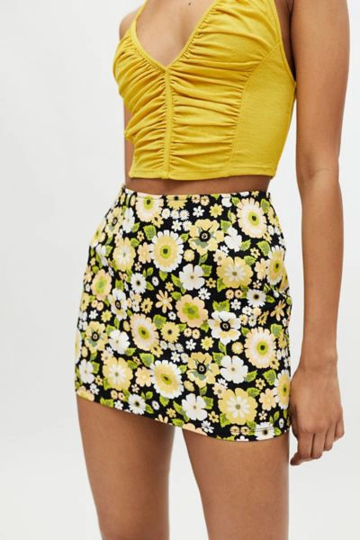 Motel Ima Print Pelmet Mini Skirt In Yellow Multi