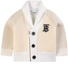 Burberry Embroidered-monogram V-neck Cardigan In Cream