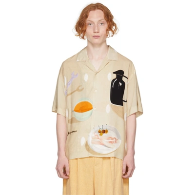 Jacquemus Beige Print 'la Chemise Jean' Short Sleeve Shirt In Beige/white/black/orange
