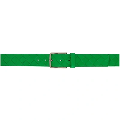 Bottega Veneta Green Intrecciato Belt In 3724 Parakeet Silver
