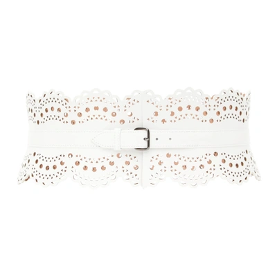 Alaïa Openwork Wide Leather Vienne Corset Belt In White