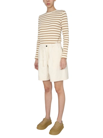 Jil Sander Drawstring-waist Slubbed Organic-cotton Shorts In White