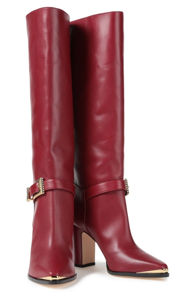 Alberta Ferretti Buckle-embellished Leather Boots In Red
