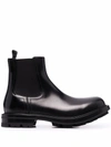 Alexander Mcqueen Ankle Leather Boots Lug Sole In Black