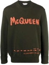 Alexander Mcqueen Graffiti Intarsia-knit Jumper In Kaki