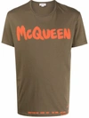 Alexander Mcqueen Graffiti Logo-print T-shirt In Kaki