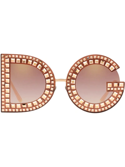 Dolce & Gabbana Dg Glitter Round-frame Sunglasses In Pink