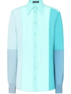 Dolce & Gabbana Colorblocked Long-sleeved Silk Shirt In Blue