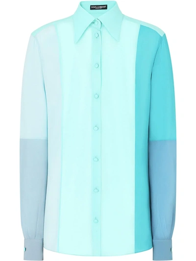 Dolce & Gabbana Blue Colour Block Long-sleeve Shirt