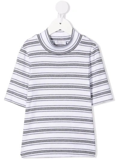 Brunello Cucinelli Kids' Stripe-pattern Cotton T-shirt In White