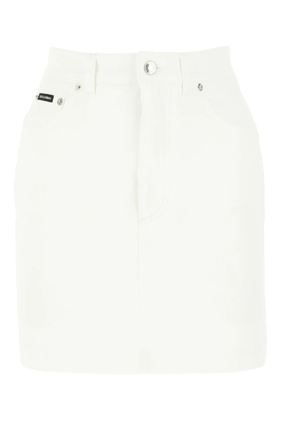 Dolce & Gabbana High Waist Cotton Denim Mini Skirt In White