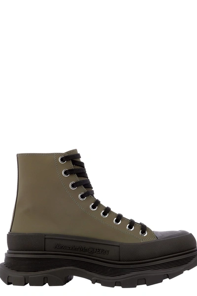 Alexander Mcqueen Green Leather Ankle Boots