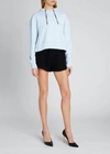 Balmain Cropped Flocked Logo Detail Hoodie In White/black