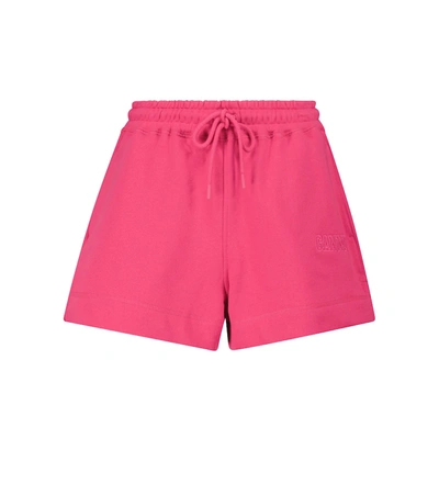 Ganni Womens Shocking Pink Isoli Brand-embroidered Organic Cotton And Recycled-polyester-blend Shorts S In Fuchsia