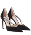 Jimmy Choo Bee 100 Embellished Suede Pumps In Black