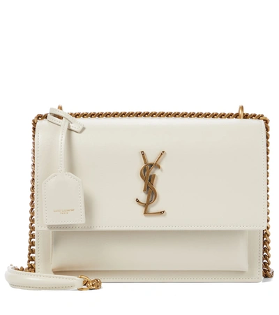 Saint Laurent Sunset Monogram Medium Leather Shoulder Bag In White