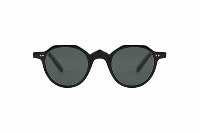 Lesca P21 Round Frame Sunglasses In Black