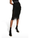 DOLCE & GABBANA RUCHED BEADED-FRINGE MIDI SKIRT,PROD237290193