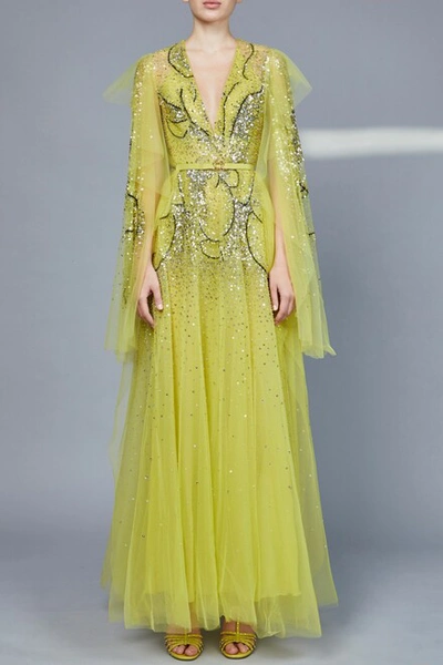 Elie Saab Women's Bead-embroidered Chiffon Maxi Dress In Yellow