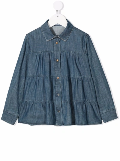 Brunello Cucinelli Babies' Tiered Denim Shirt (4-11 Years) In Blue