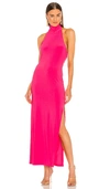 Norma Kamali Halter Turtleneck Side Slit Dress In Fuchsia